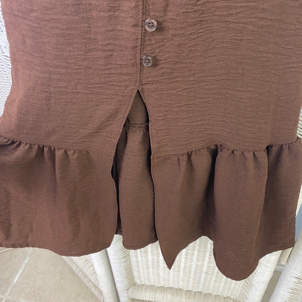 No Boundaries Brown Smocked Bust Midi Dress XS Flounce Hem Cottage Milkmaid - Picture 6 of 10